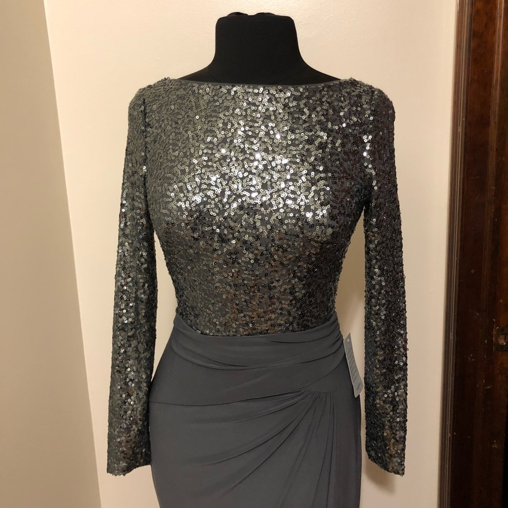 size 6 Ralph Lauren Oleanne grey evening dress. Worn once like new condition.